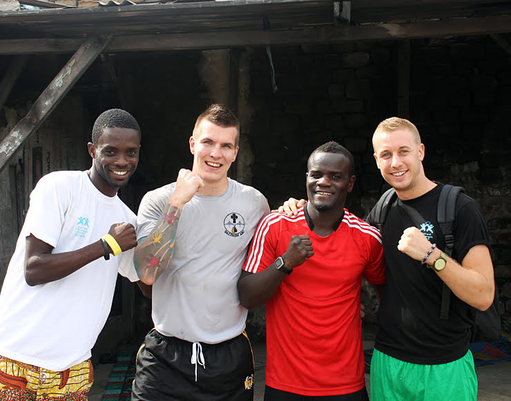 Joshua Clottey with other boxers in Ghana